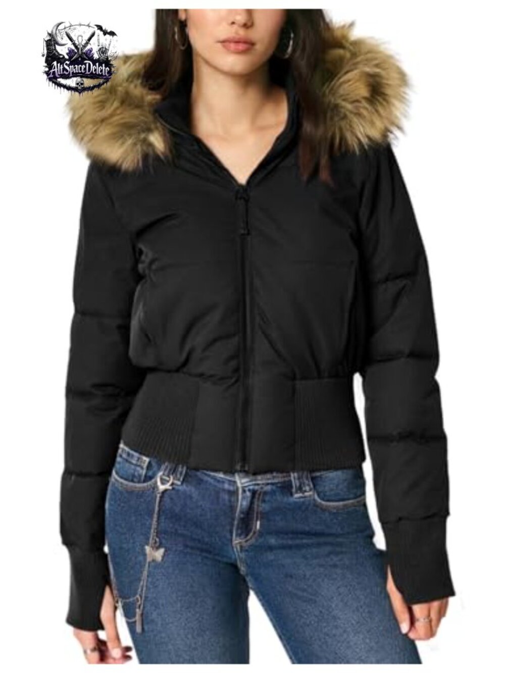 Cropped Puffer Jacket Hooded Quilted Winter Coat